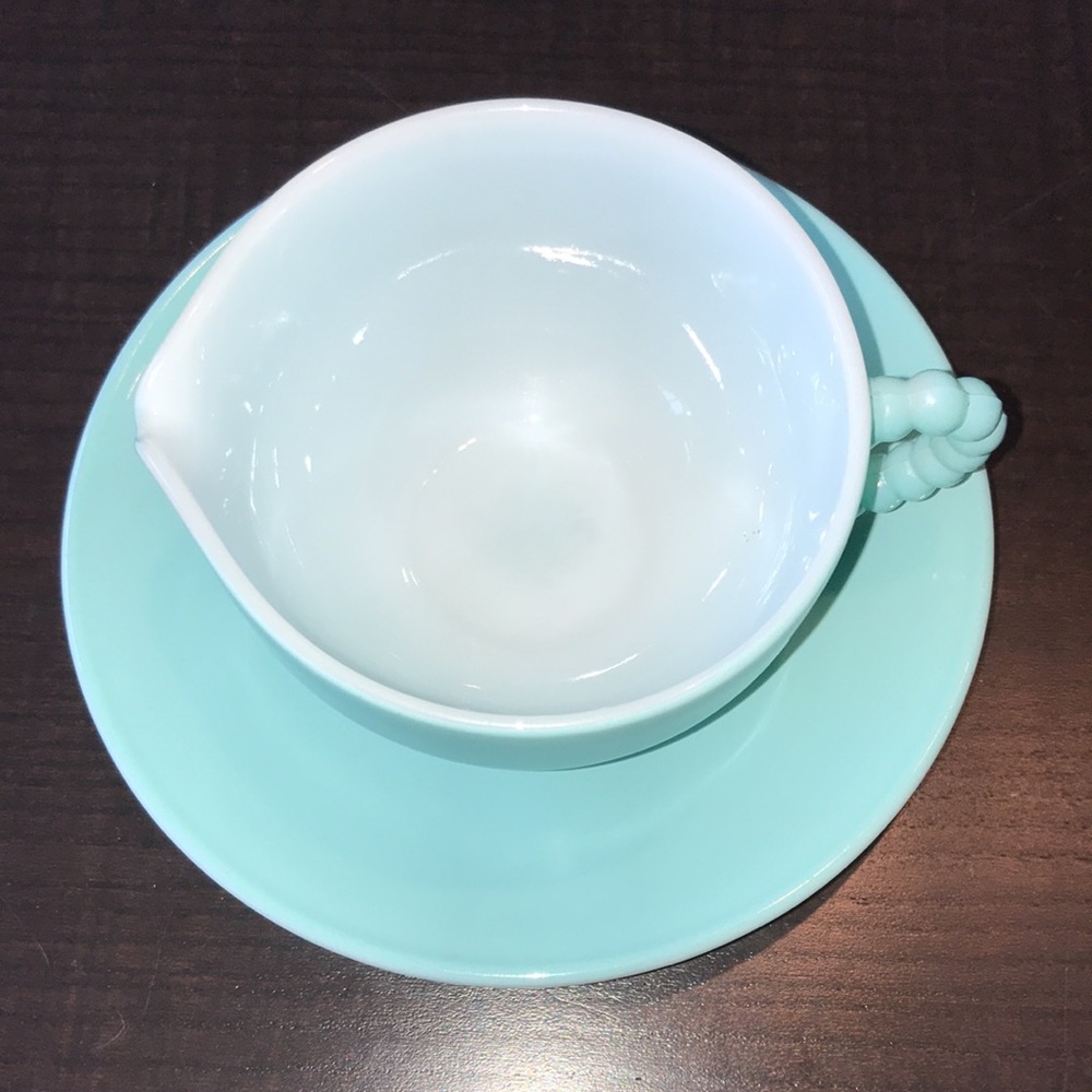 Hazel Atlas Blue Aqua Creamer Cup and Saucer Plate - Picture 2 of 7